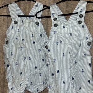 CARTERS Striped Blue & White Sailboat Overalls (twins)